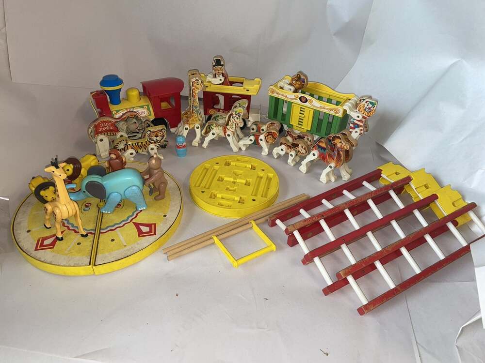Lot Fisher Price Play Family Circus Train Wagon 1962 1973 Wooden Animals 900 991